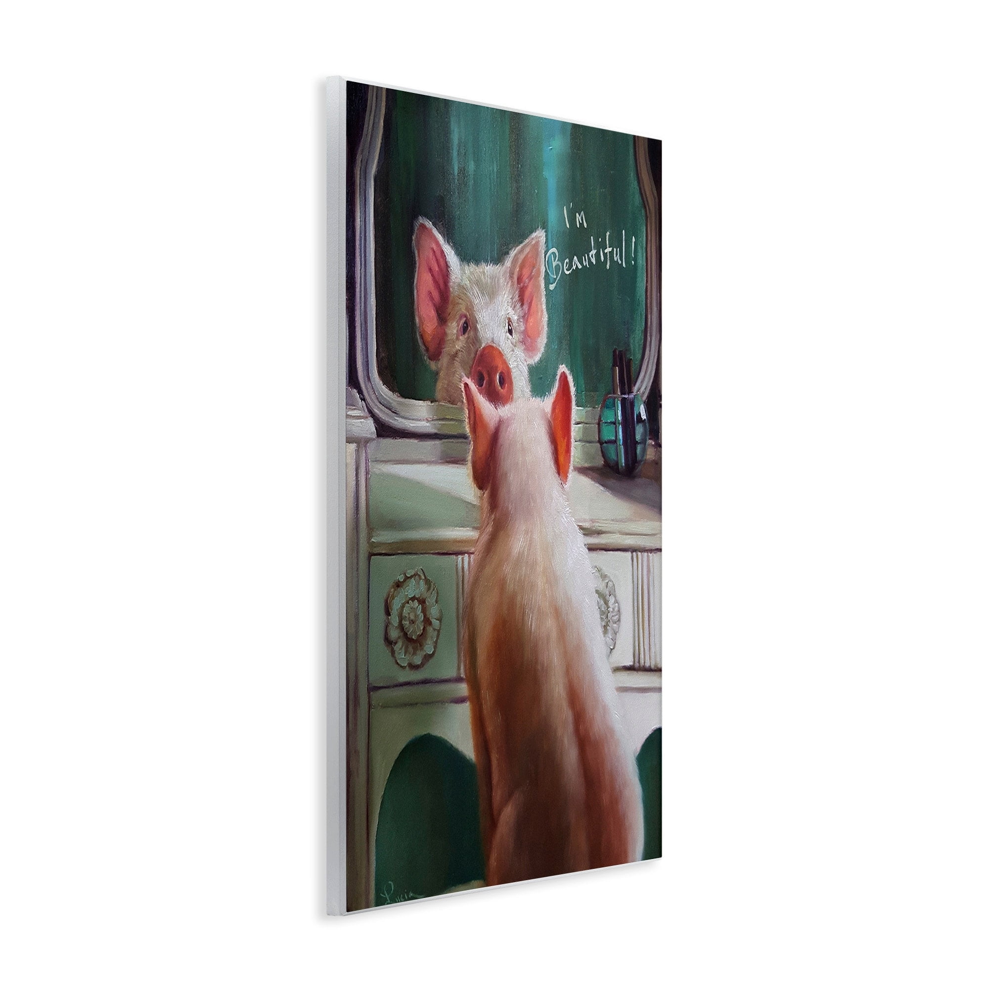 The Stupell Home Decor Collection I'm Beautiful Painted Pig in Mirror Illustration Oversized Wall Plaque Art, 12.5 x 0.5 x 18.5