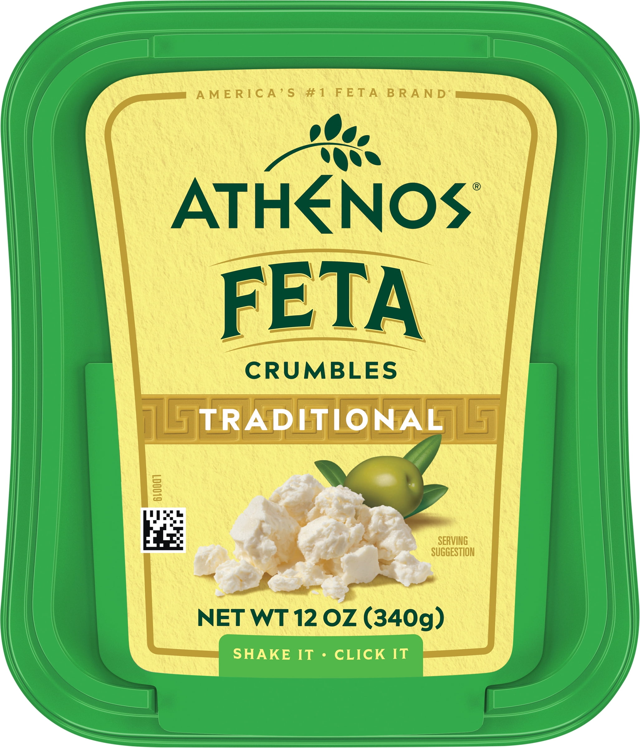 Athenos Crumbled Traditional Feta Cheese 12 oz, Refrigerated, Plastic Tub