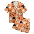 thumbnail image 5 of Women Halloween Printed Lapel Button Short Sleeve Shorts Pajama Set 2PC Home Set Matching Sets, 5 of 6