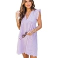 thumbnail image 1 of ORUYROP Robe Californienne avec Shorts Poches en Dessous Robe Ample d'Été Col en V Dentelle Jupe à Illets Manches à Volants, 1 of 7