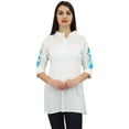 thumbnail image 5 of Phagun Women's Casual 3/4 Sleeve White Cotton Modal Embroidered Tunic Shirt-20, 5 of 9