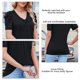 thumbnail image 4 of Mujer Cuello En V Top Mangas Cortas Puff Busto Plisado Color Puro Ajuste Suelto Verano Casual Camiseta Negro S, 4 of 5