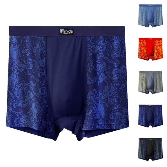 Maoxin Mens Underwear Boxer Briefs High Waisted Plus Size Flat Underwear Wide Waistband Print Four Corners Men's Boxer Briefs Blue 6XL