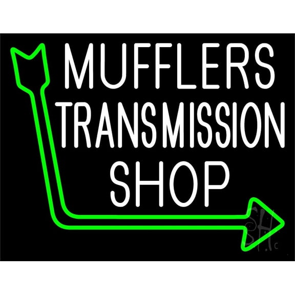 Mufflers Transmission Shop 1 LED Neon Sign 15 x 19 - inches, Clear Edge Cut Acrylic Backing, with Dimmer - Bright and Premium built indoor LED Neon Sign for automotive store, and mall.
