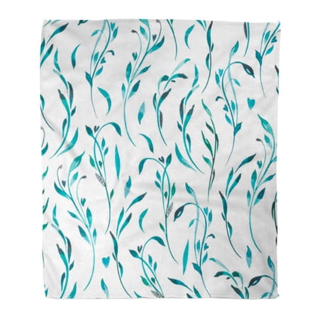 SIDONKU Throw Blanket Warm Cozy Print Flannel Colorful Beautiful of Watercolor Blue and Green Leaves and Flowers Bloom Boho Comfortable Soft for Bed Sofa and Couch 58x80 Inches