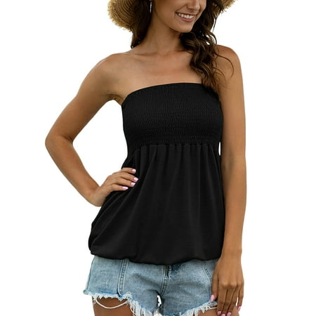 New Sexy Boho Strapless Tops Shirt For Women Girls Ladies Off Shoulder Elastic Tube Tank Tops Blouse Strapless Bandeau Shirts Casual Basic Tee