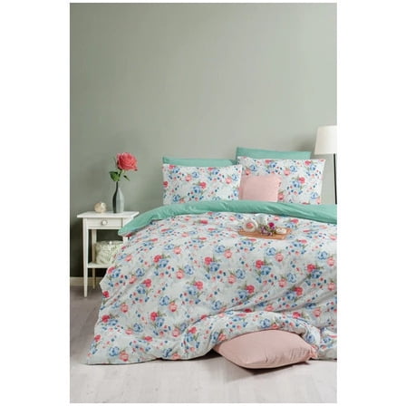 Double Duvet Cover Set With Fitted Sheet, Roseto-Green