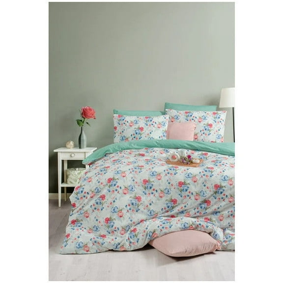 Double Duvet Cover Set With Fitted Sheet, Roseto-Green