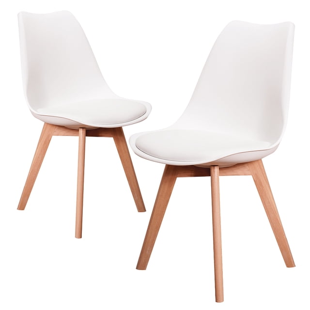 Sillas Tulip Tipo Eames Mirel Blancas Set de 2 Piezas Estructura Madera Asiento Acolchado