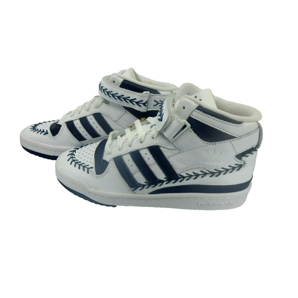 Adi-das Forum Mid Mens White Navy Blue Athletic Shoes Size 6.5 New