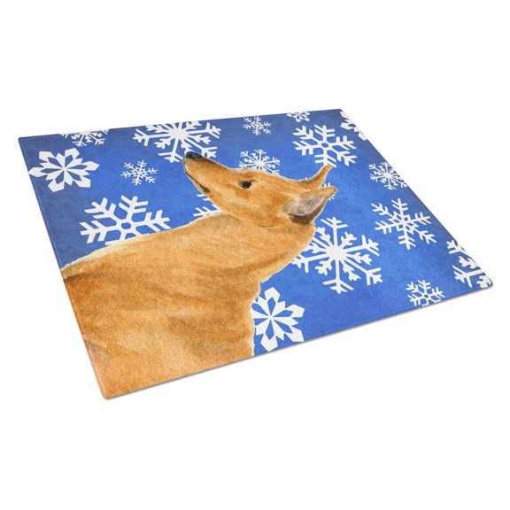 Caroline's Treasures SS4604LCB Min Pin Winter Snowflakes Holiday Glass Cutting Board Large, 12H x 16W, multicolor