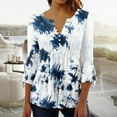 thumbnail image 1 of ICHUANYI Clearance Women‘s Summer Sexy Fold Printed Regular Women 3/4 Sleeves V Neck Button Tops Blouse(Dark Blue, XXL) ICHUANYI WER2023080711445, 1 of 5