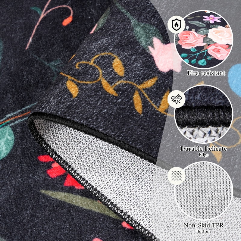 GUUCHA 5'x7'Area Rugs for Living Room Floral Print Rug Floor Carpet for Bedroom,Black