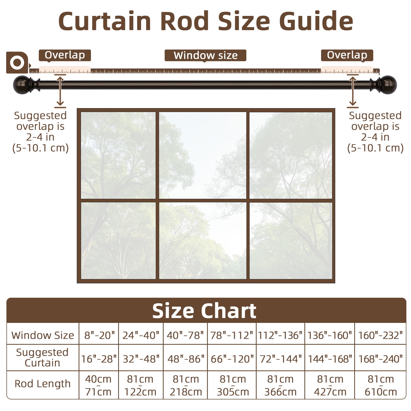 1" Single Curtain Rod for Windows 72"-144",Heavy Duty and Adjustable Length Curtain Rod with Round Ball Finial Easy to Install,Bronze