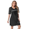 thumbnail image 6 of inhzoy Women's Satin Nightgowns V Neck Side Split Sleepshirt Short Sleeves Sleepwear Nightshirt, 6 of 7