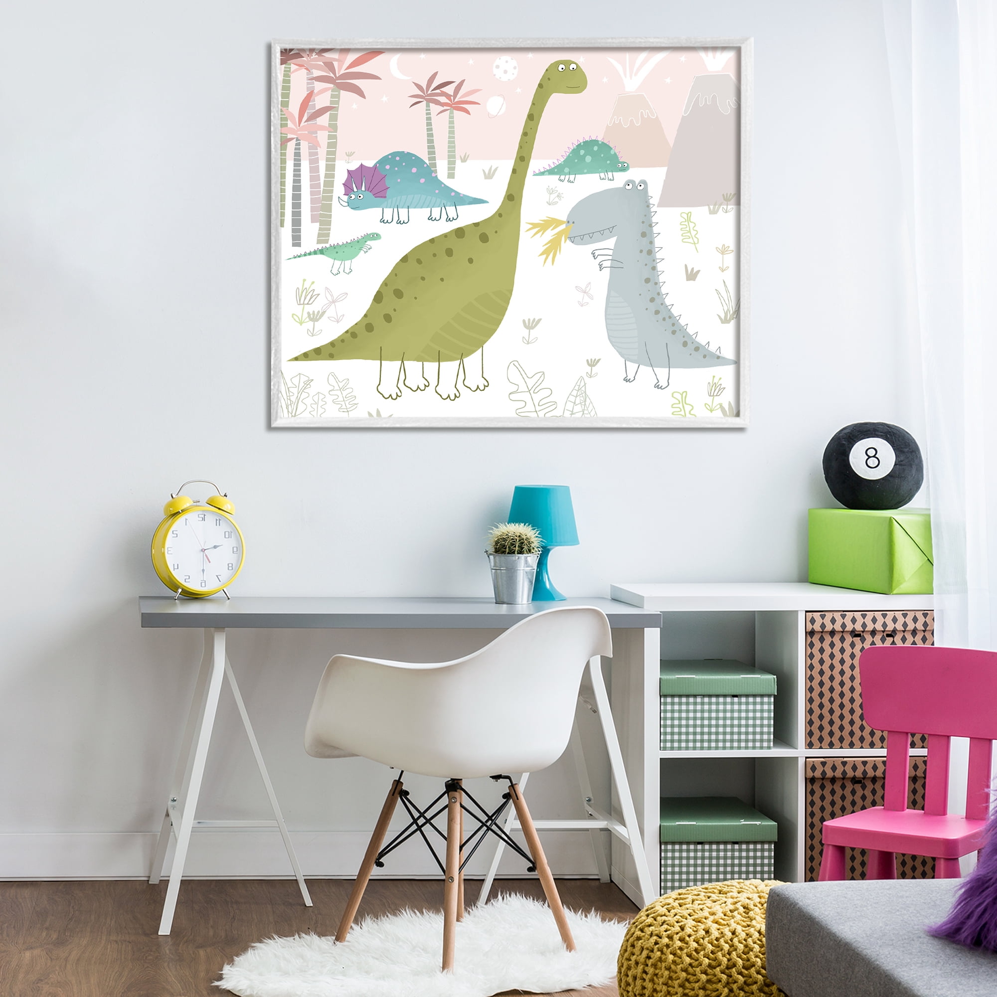 Stupell Industries Earthy Jurassic Dinosaurs White Framed Giclee Art, design by Carla Daly