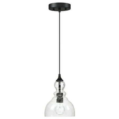 1-Light Dark Bronze Teardrop Pendant Light with Clear Seeded Glass Shade