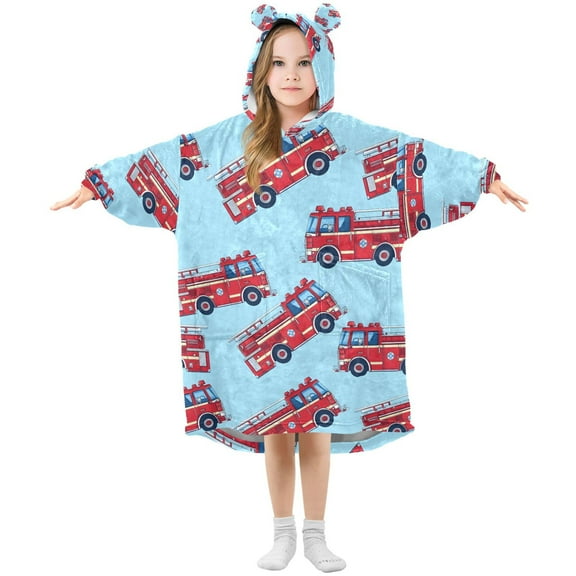 joogoo Wearable Blanket Hoodie for Cartoon Fire Trucks Oversized Sherpa Hooded 3-14 YR M