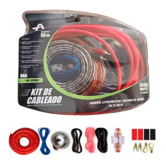 Kit Instalación Cable RCA Amplificador Audio Auto 6ga American World rojo