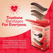 BioSwiss Truetone Variety Skin Tone Bandages with Brown Skin Tone Shades for True Color Matches, First Aid Latex Free Bandage, Standard Shape for Kids and Adults, 32 Pack