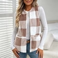 thumbnail image 5 of Women's Plaid Fleece Vest, Crew Neck Sleeveless Cardigan Tops, Winter Warm No Hood Outerwear Vests with Pockets, 5 of 9