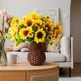 thumbnail image 2 of Artificial Flowers in Vase, Silk Flowers Arrangements, Fake Rose Bouquets in Handmade Rattan Vase for Home Office Dinning Room Table Kitchen Desktop Decoration (Brown), 2 of 5
