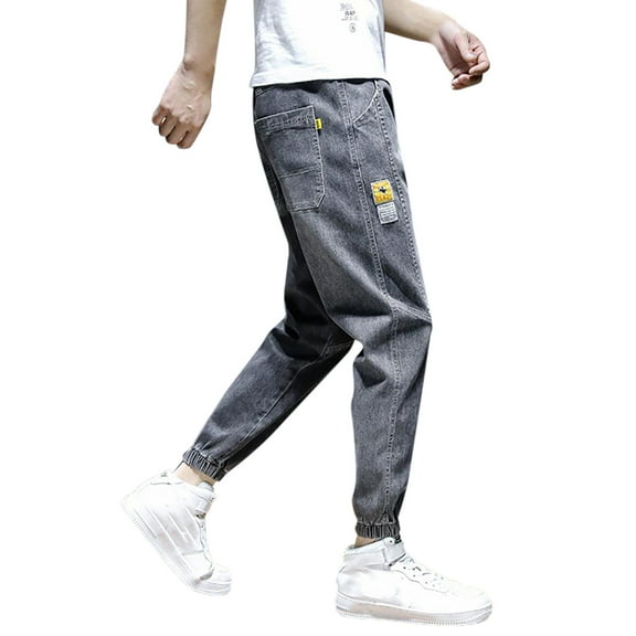 Youmylove Men's Jean Relaxed Fit Comfort Casual Drawstring Elastic Waist Pencil Pants Streetwear Trousers Jeans Daily Work Business Pants