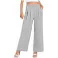 thumbnail image 2 of SELONE Wide Leg Trousers Women Mid Rise with Pockets Polyester Casual Pants Ankle Length Baggy Lounge Trousers Gray S, 2 of 8