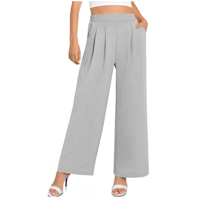 Timegard Womens Pants Elastic High Waisted Straight Leg Breathable Casual Loose Flowy Pants with Pockets