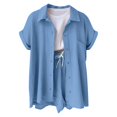 thumbnail image 4 of QGJZVUNL Cotton Linen 2 Piece Sets for Women Summer Clothes Short Sleeve Button Down Shirts and Drawstring Shorts Lounge Outfits Size 2XL, 4 of 6