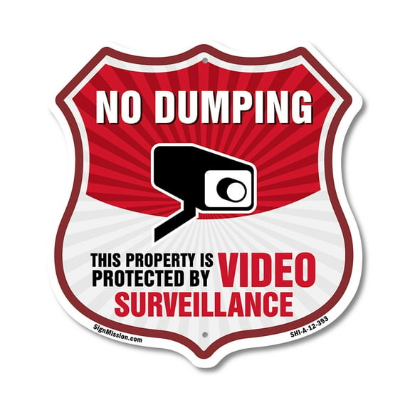 No Dumping Shield Sign This Property Is Protected By Video Surveillance 12 inch X 12 inch Shield-Shaped Rust-Free Aluminum Metal Sign Weather Resistant, UV Protected Made in the USA
