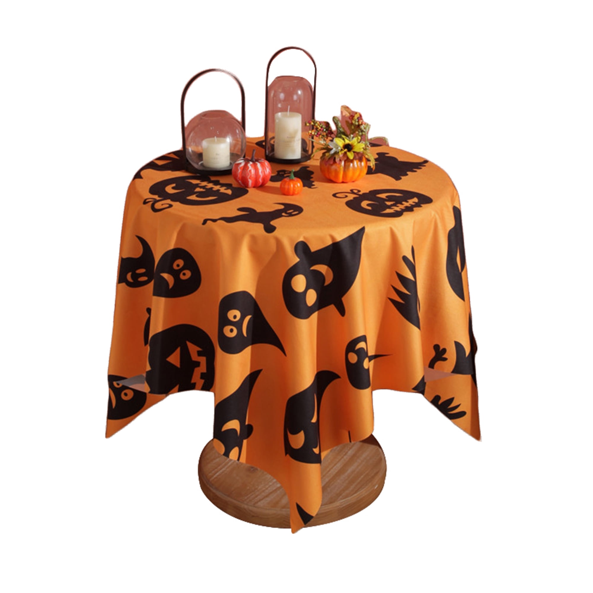 ZAXARRA Halloween Party Tablecloth Pumpkin Ghost Print Round Coffee Table Cover for Dinner Kitchen Wedding Outdoor Decoration