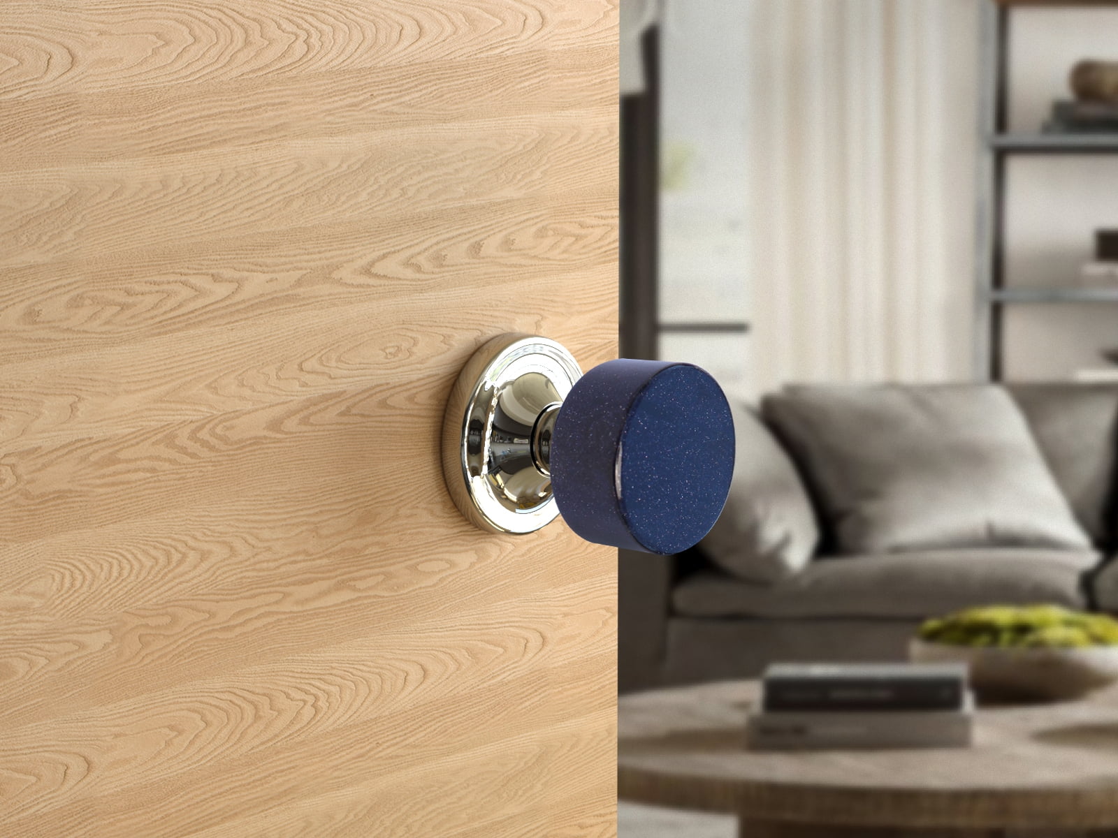 Dummy Round Blue Goldstone Door Knobs Polished Chrome Round Rosette