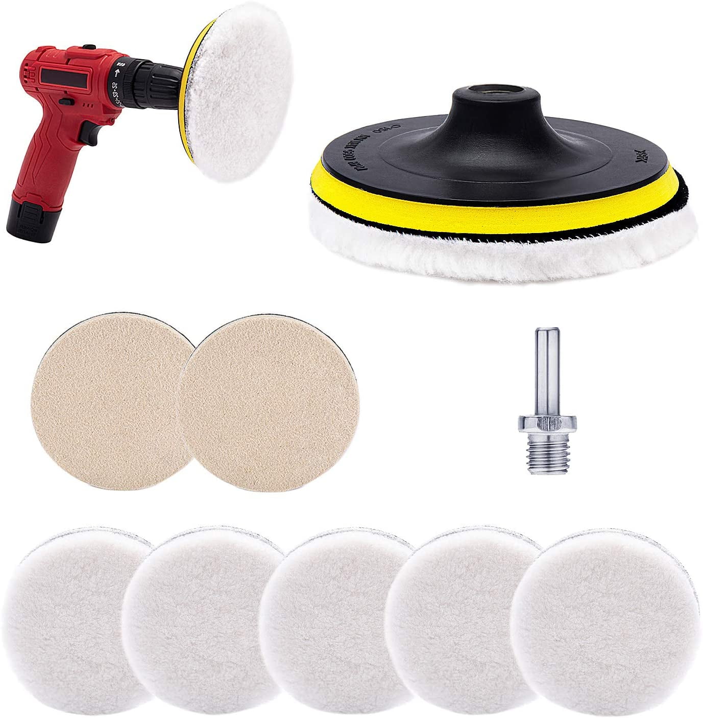 Set of 8 Buffing Wool Pads Kit 2 Woolen Polishing Pads + 5 Polishing