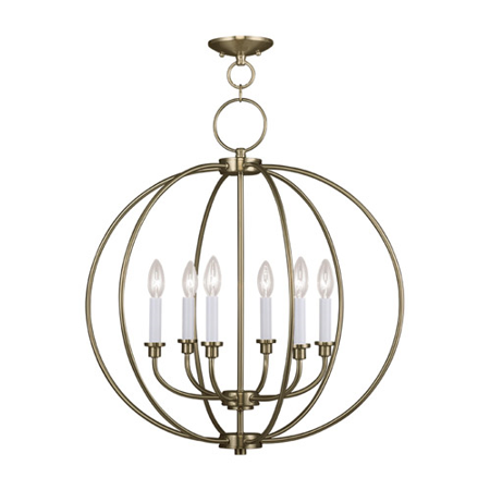 

Chandeliers 6 Light Milania With Antique Brass Finish size 25 in 360 Watts - World of Crystal