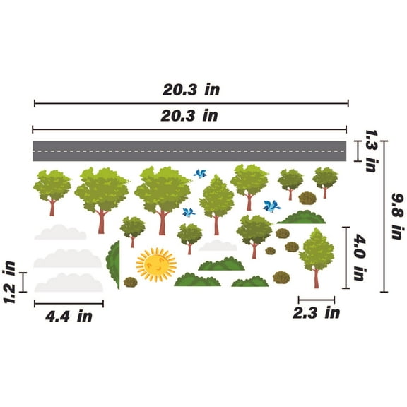 THE CITY - Home Art The City Scencery Multicolored Cartoon Style Design Vinyl Wall Decal Sheet - DIY Removable Kids Bedroom Nature Animals Trees & Plants Themed Stickers Wall Decor 20.3" x 9.8"