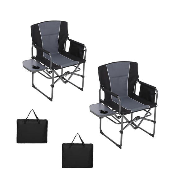 2-Pack Oversized Folding Director Chairs for Camping, Tailgating, Sports and Backyard, Heavy Duty 400 lb Capacity, Outdoor Chairs with Side Table, Cup Holder, Phone Slot and Carry Bags