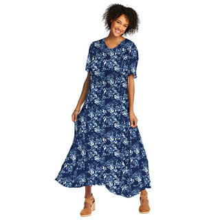 Nicesee Women Long Sleeve Loose Vintage Cotton Linen Dress Plus Size ...
