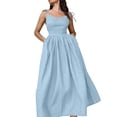 thumbnail image 2 of ClodeEU Women's Cotton V Neck Spaghetti Strap Maxi Dress ,Elegant Casual Long Dress with Backless Lace-Up for Summer Sky Blue,Womens Plus L, 2 of 6
