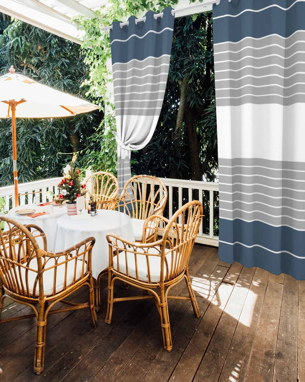 Haze Blue Grey Stripe Outdoor Curtains for Patio, Modern Art Horizontal Striped Privacy Drapes Grommet Waterproof Outside Curtains for Porch/Cabana/Balcony 54"x 95", 1 Panel