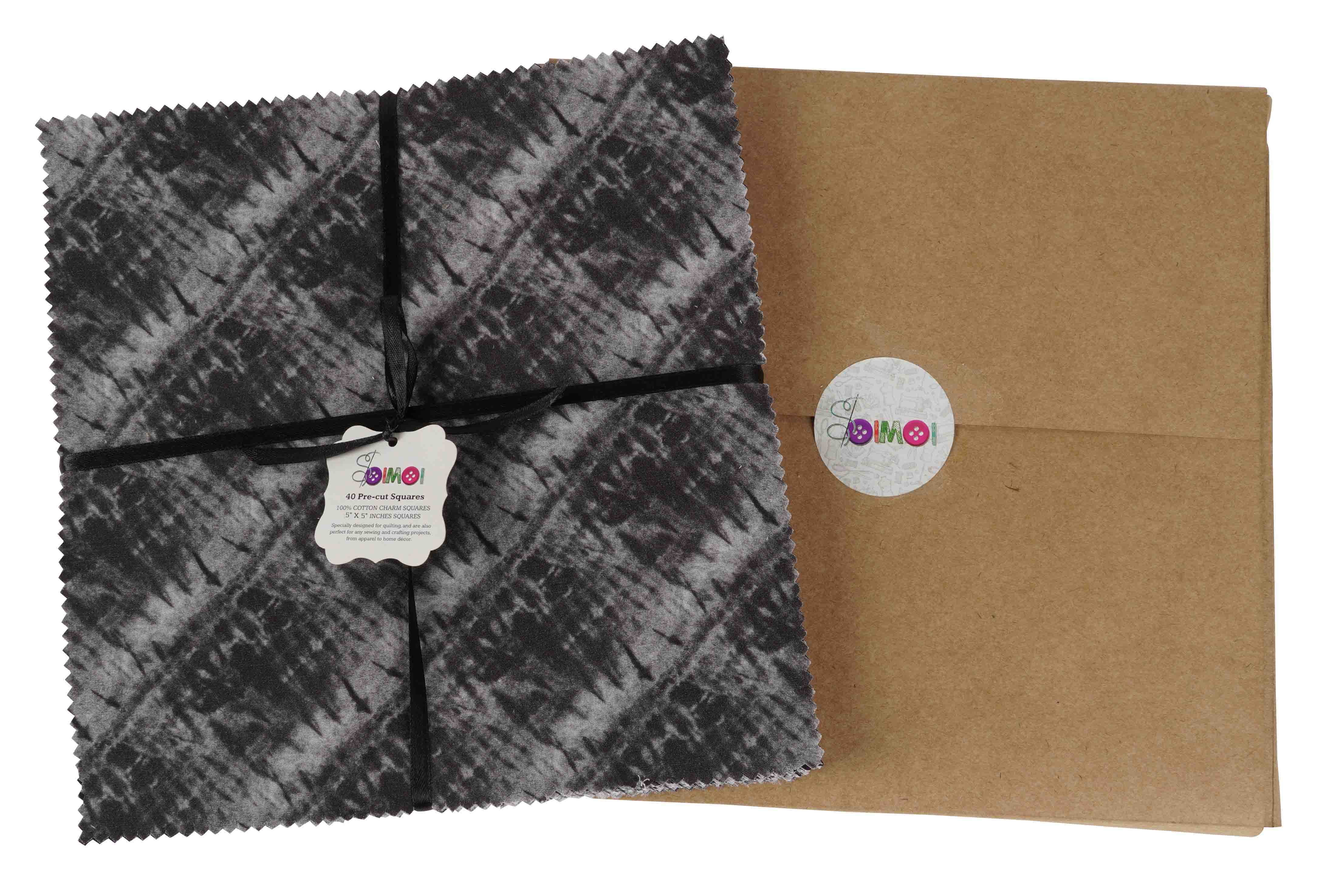 Soimoi Tie Dye Print&nbsp;Precut 10-inch Cotton&nbsp;Fabric&nbsp;Quilting&nbsp;Squares&nbsp;Charm Pack DIY Patchwork Sewing Craft-Black