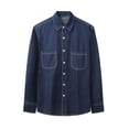 thumbnail image 3 of Gamivast Denim Shirt for Men Button Down Long Sleeve Collared Relaxed Fit Casual Work Shirt with Dual Chest Pockets for Travel and Everyday Wear Blue XL, 3 of 4