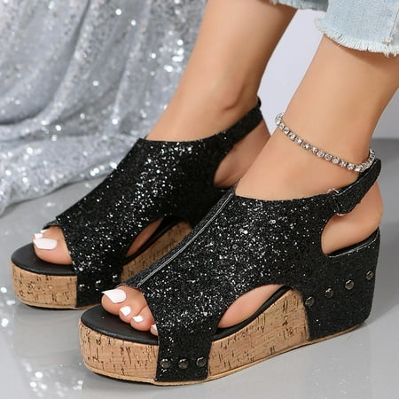 

DAETIROS Girls Sandals- Daily Thick Bottom Fish Mouth Retro Womens Sandals Black Size 5.5