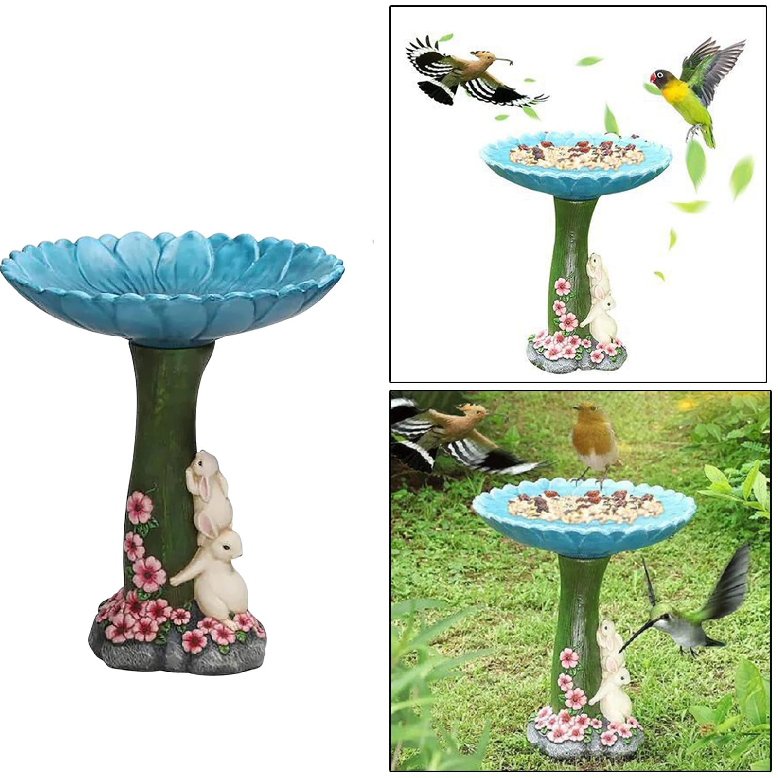 Outdoor Lawn Garden Bird Bath Statue Retro Fountains Crafts Yard Birdfeeder Cartoon Animal Landscape - rabbit
