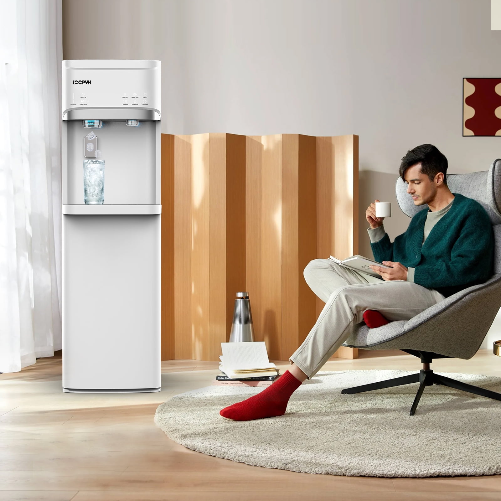 SOOPYK Water Dispenser with Ice Maker Bottom Loader|Fits 5 Gallon Bottles,22lbs Within 24hrs,Water with 3 Temperature,Self-clean & Child Lock,White