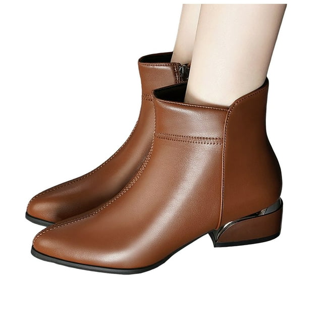 Womens Dress Boots for Ladies Winter Fall Business Formal Pointed Toe Leather Oxfords Low Heel Ankle Booties