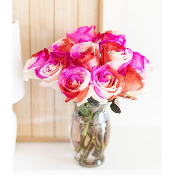 From You Flowers - One Dozen Wild Pink Roses in Clear Glass Vase for Birthday, Anniversary, Get Well, Congratulations, Thank You, All Occasions