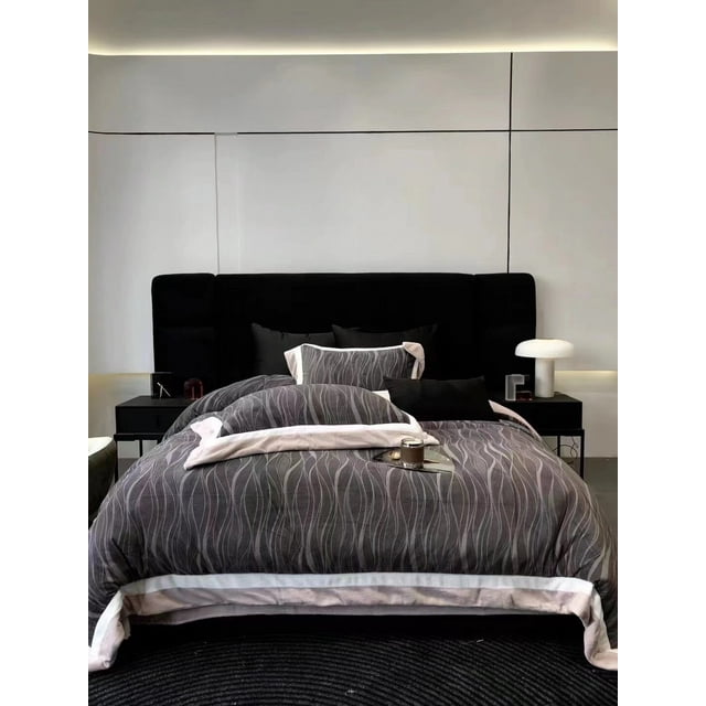 Nvzi Juego de sábanas, juego de sábanas y fundas de almohada, juego de cama individual, ropa de cama de hotel, decoración del hogar (negro)