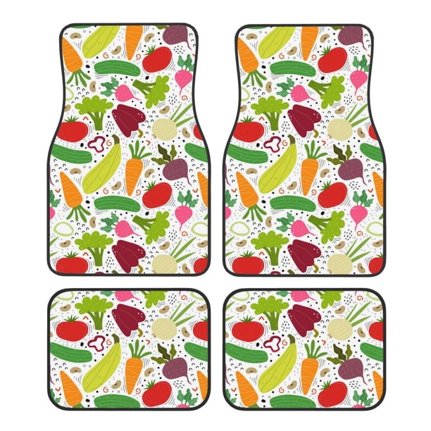 Fotbe Cartoon Vegetables Juego de 4 Tapetes para Auto con Estampado – Alfombrillas de Goma Reforzada, Diseño Antideslizante, Protección para Todo el Año – Vehículos, Autos, Camionetas y SUVs