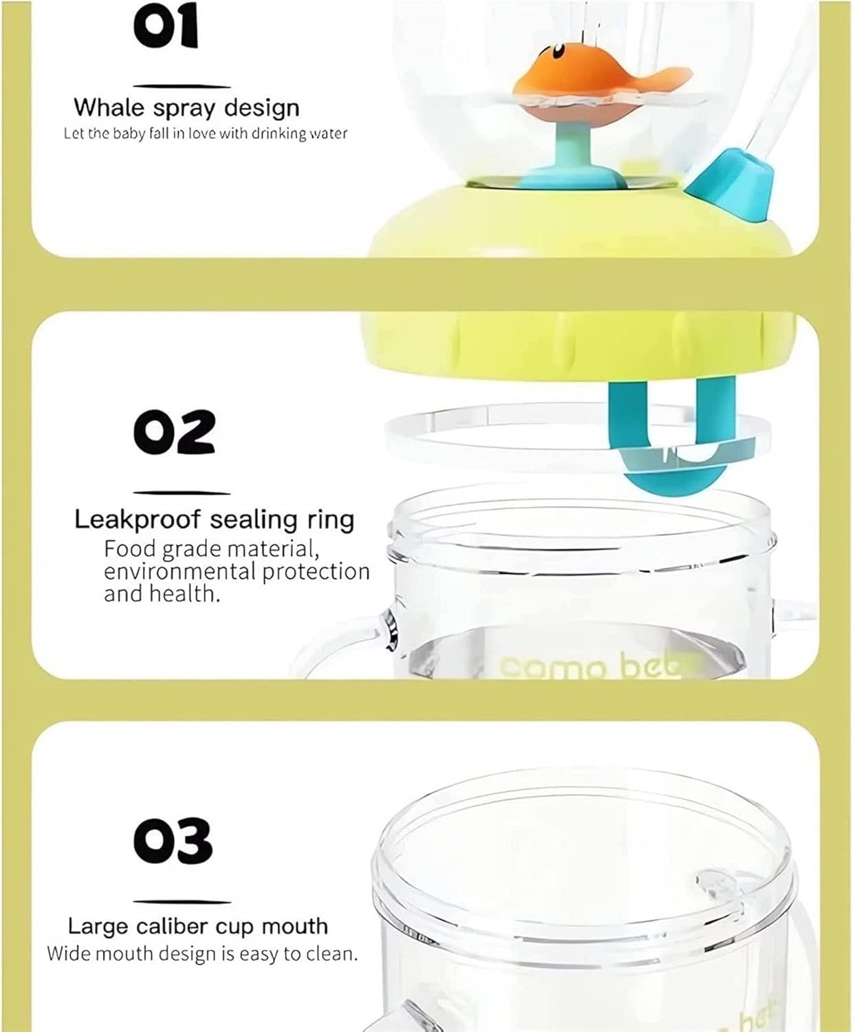 Whale Squirt Drinking Cup - Cute Water Bottle With Spray, Leak Proof Weighted Straw for Kids (350ml/Green)